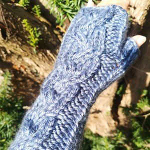 Sleepy Hollow Spirit Handmade in Canada Fingerless Knit Gloves Mitten Blue Gift